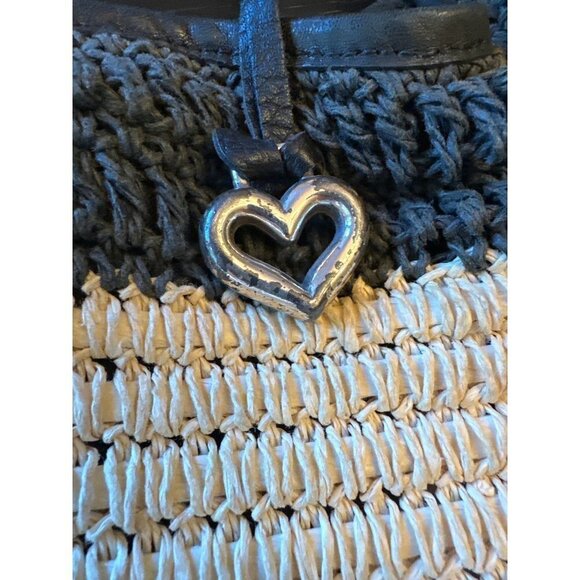 Brighton Straw Purse Leather Detail Shoulder Strap Silver Hardware - Picture 5 of 7